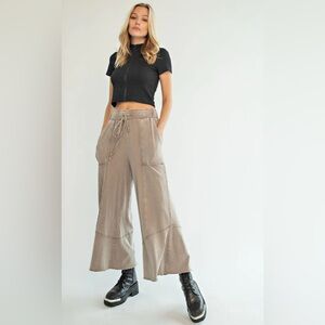 easel Wide Leg Drawstring Pants in Taupe